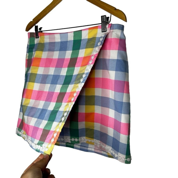 Crown & Ivy Pastel Plaid Gingham Printed Faux Wrap Stretch Skort Women’s Size 12 - Picture 4 of 12
